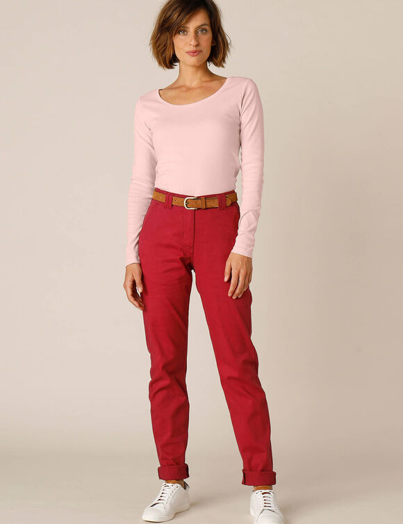 T-shirt uni manches longues en coton biologique(**) (rose poudré) T-shirt uni manches longues en coton biologique(**) (rose poudré)